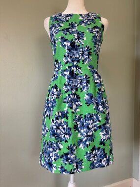 J. Crew Green & Blue Spring Floral Sleeveless Sheath Dress Size 0